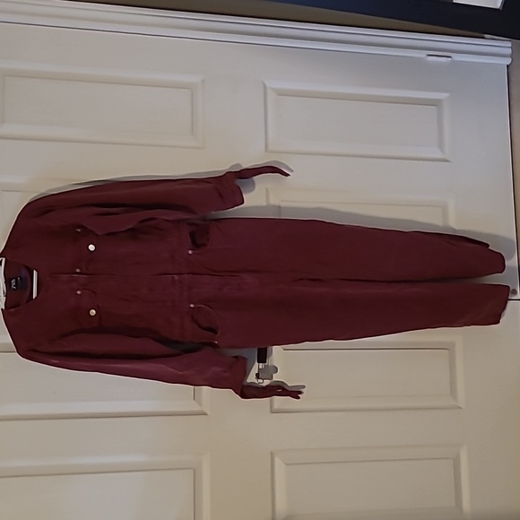 Zara 80's Denim Jumpsuit Burgundy - Picture 5 of 8